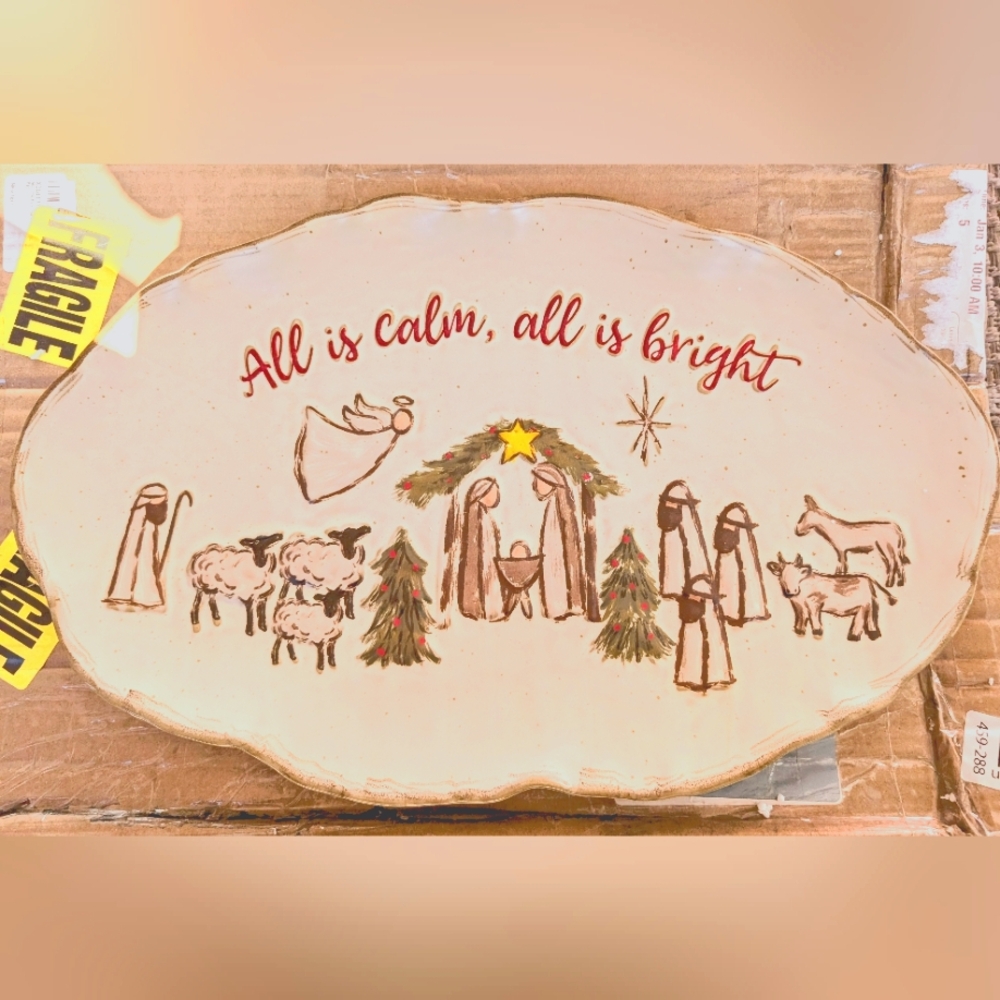 Mud Pie Farm Nativity Platter, 11" x 17 1/2", Red. New in Box